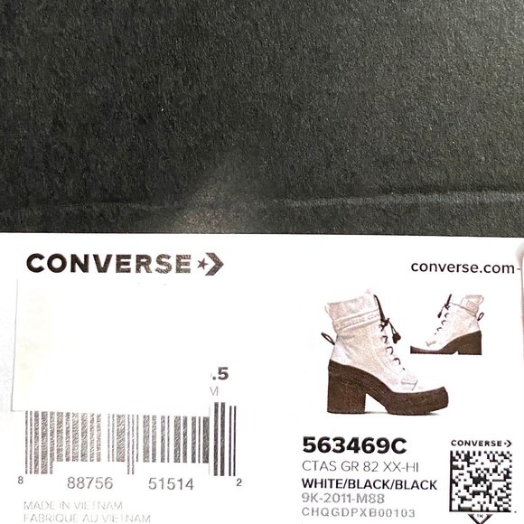 Converse Platform Heel Boots Women's Size 9 563469C CTAS Gr 82 Xx-Hi White Black - Picture 8 of 8